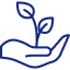 Icon of hand holding a plant representing sustainability