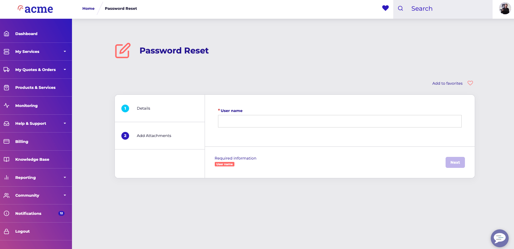 password reset